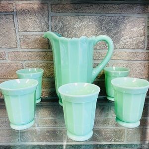 VINTAGE JADEITE GLASS MILK SET